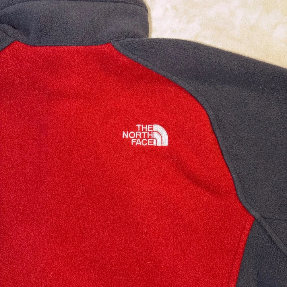 The North Face Mens Full Zip Fleece Jacket Red Gray Colorblock Small T260/T660